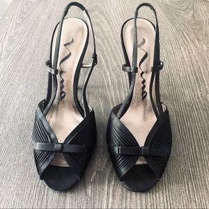 Black Nina Satin Peep Toe Heels size 7
